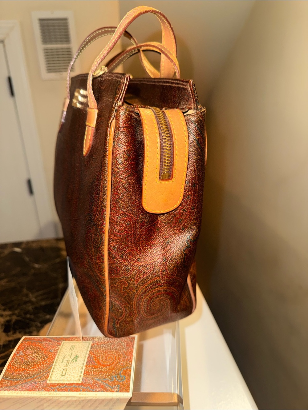 Vintage Etro Milano Paisley Coated Canvas 2-Way Satchel Tote Bag - Picture 4 of 11
